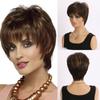 European and American Women's Front Lace Heat Resistant Fluffy Wig Fashion Daily Use Natural Looking Short Straight Synthetic Fiber Brown Wig