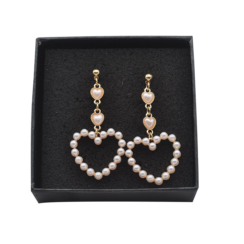 Women Cute Sweet Loving Heart Shape Long Style Pearl Earrings