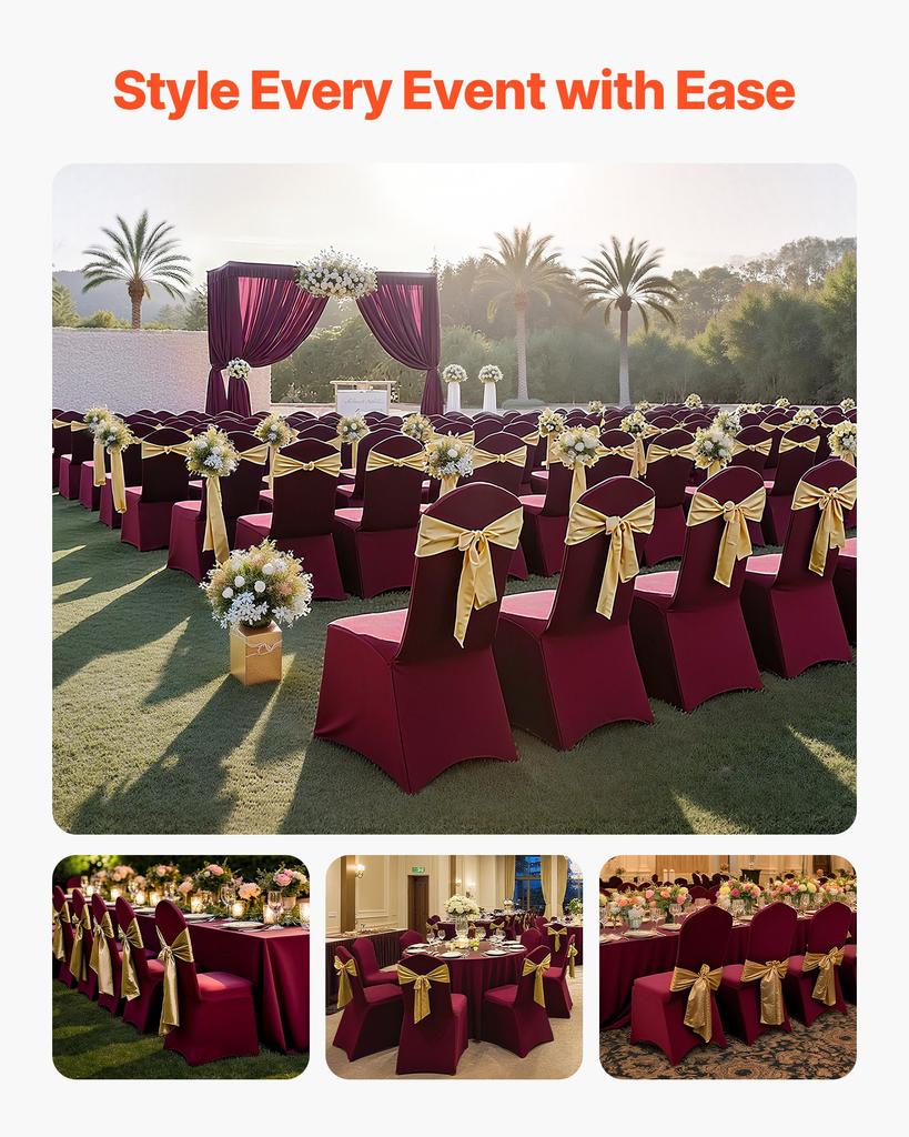 VEVOR 50 Pcs Burgundy Chair Covers, Polyester Spandex Chair Cover, Stretch Slipcovers for Wedding Party Dining Banquet Flat-Front Chair Covers