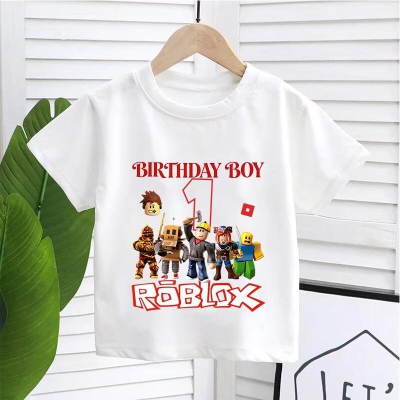 Новые детские футболки Roblox с мультяшными принтами, цифрами на день рождения, для мальчиков и девочек, повседневные, с коротким рукавом, летние топы, детская одежда