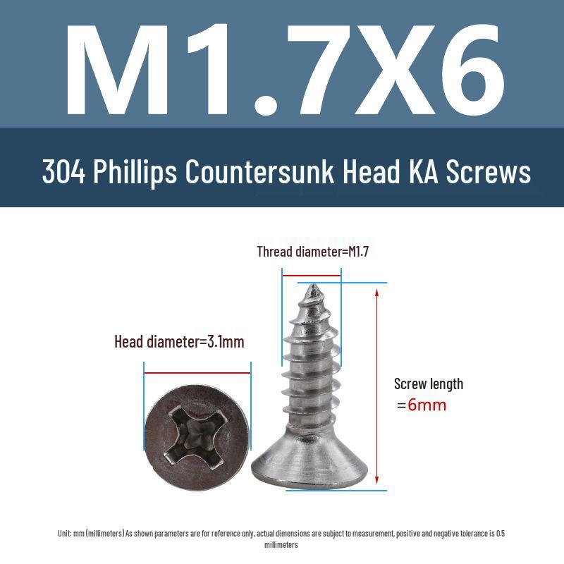 Yigu 304 Stainless Steel Phillips Flat Head Self-Tapping Screws M1-M2.5