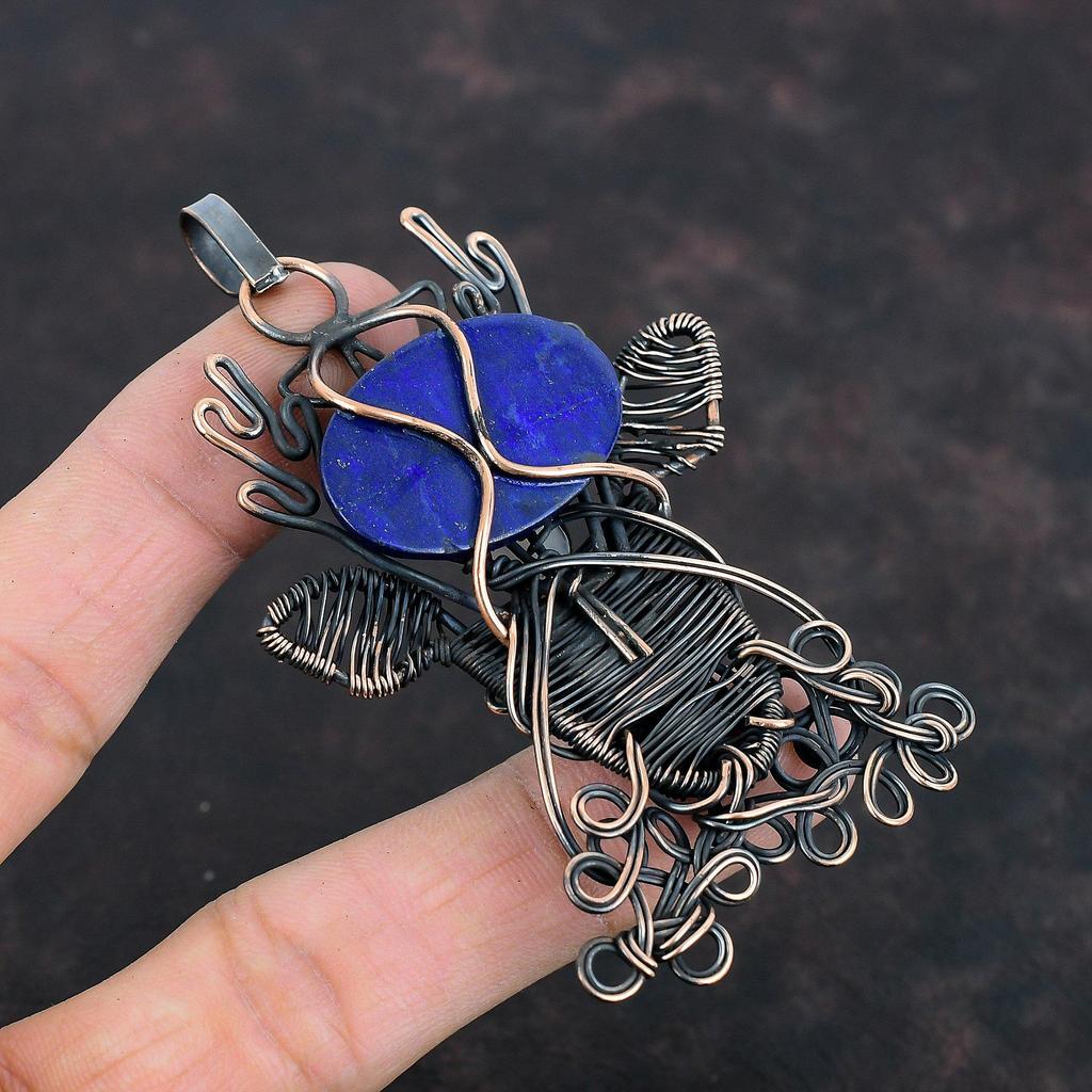 Подвеска из лазурита, медная проволочная обертка, подвеска из лунного камня, подвеска в виде оленьей морды, медная подвеска ручной работы, подарки для нее, подвеска в виде проволочной обертки