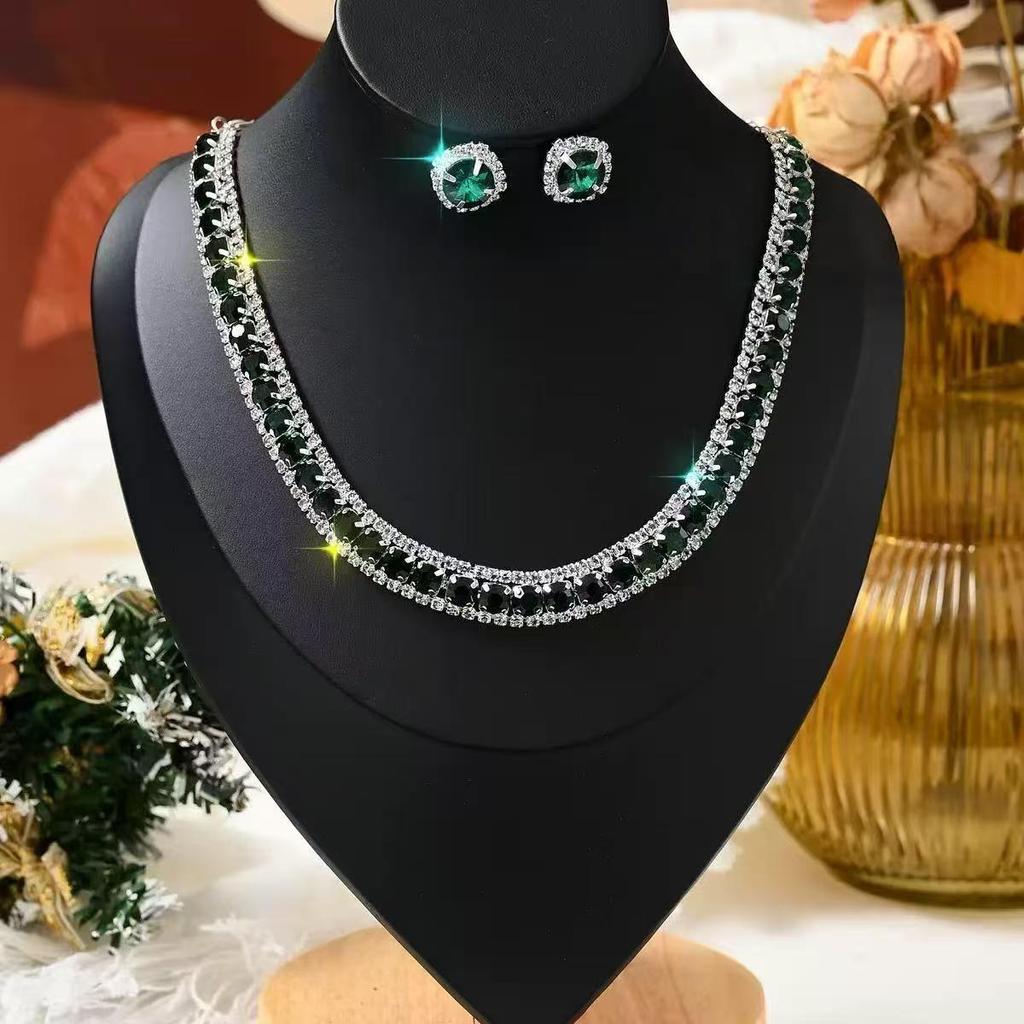 Сверкающее ожерелье с бриллиантами и набор серег для невесты - Элегантные свадебные и вечерние украшения