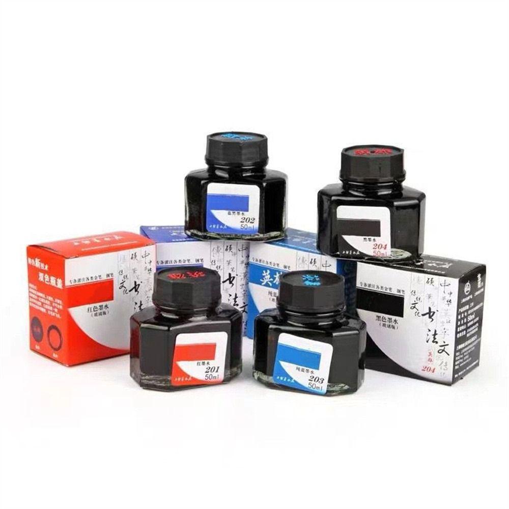 Шестигранные чернила для перьевой ручки в стеклянном флаконе - 50 мл, Красные, Синие, Черные для студентов и любителей канцелярских товаров