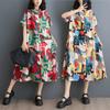 2025 Summer New Plus Size Dress Women Dress Loose Long Vintage Casual Basic Printing Shirt Dress