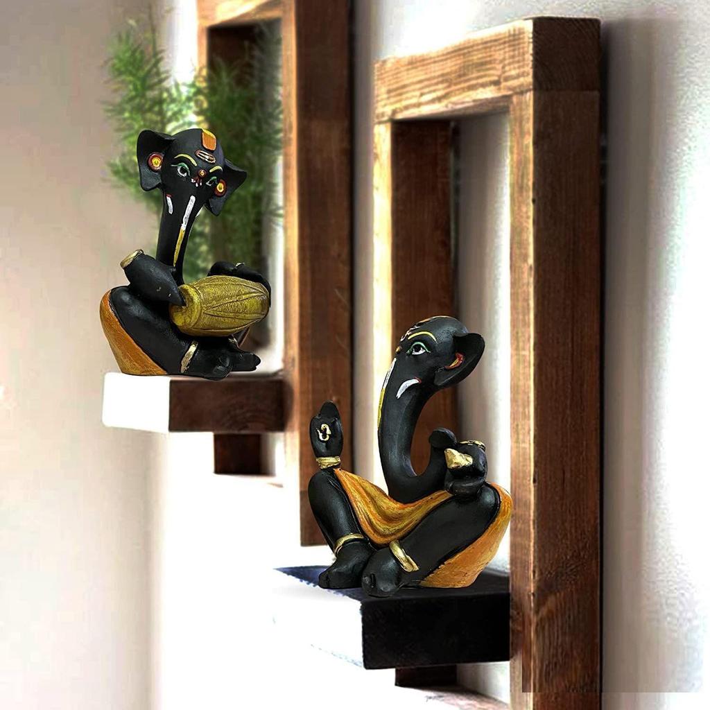 Плавающие статуэтки Ганеши из смолы, декоративные экспонаты | Распространяет позитивные вибрации (Упаковка из 2 шт., черный и желтый)