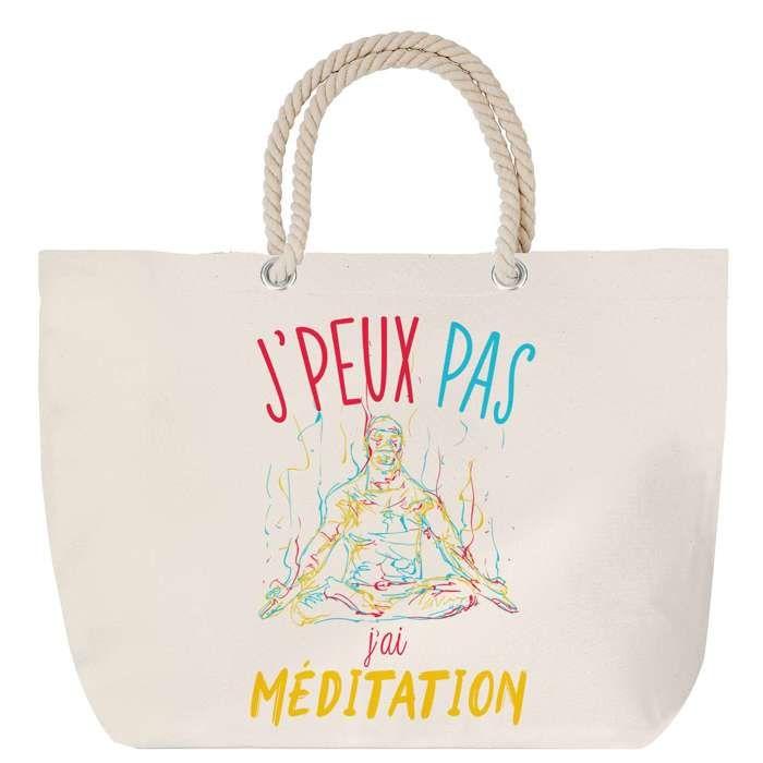 Sac de plage - PLANETEE - Méditation J'peux pas - Anse corde - Grand format - Coton multicolore