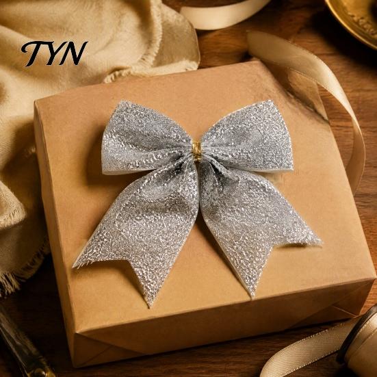Luxury Style Christmas Tree Toppers Glitter Bow, Gold Sparkling Ribbon Hanging Ornament for Versatile Fabric Bows Parties Wreath Gift Box,