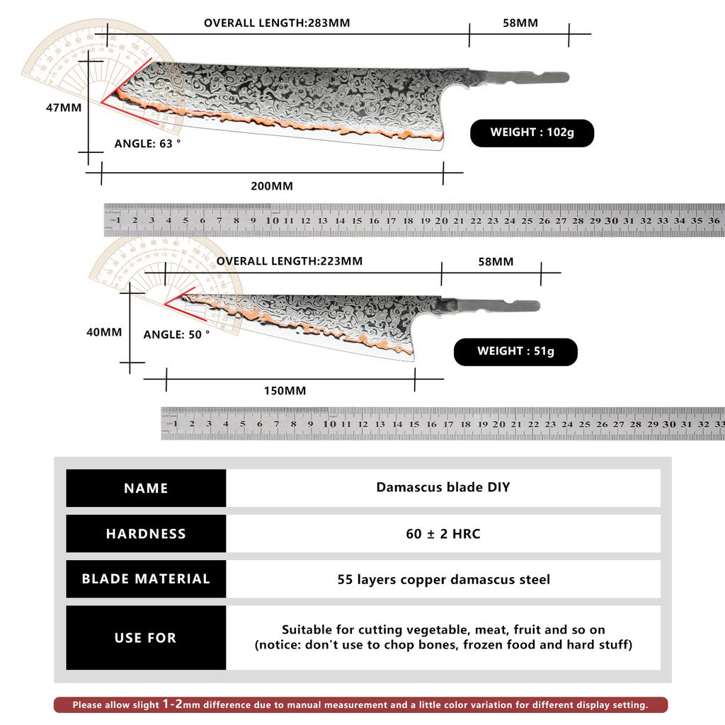 Grandsharp Клинок для ножа DIY 55 слоев Дамаск 10Cr15CoMov сталь V-образная заточка Клейкий нож Изготовление Острый клинок без рукояти