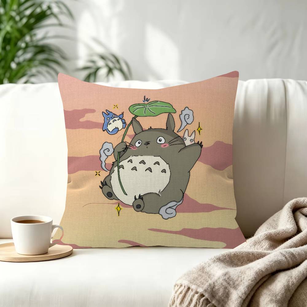 Anime Healing TTotoroS Cushion Decorative Polyester Throw Pillow Cover Square Suitable for Home Office Coffee Shop Decor