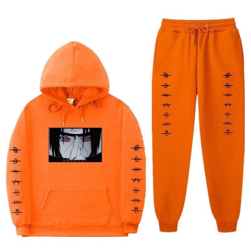 Unisex Naruto Uchiha Itachi Hooded Sweatshirt Set Warm Fleece Lined Casual Long Sleeve Tracksuit Teens
