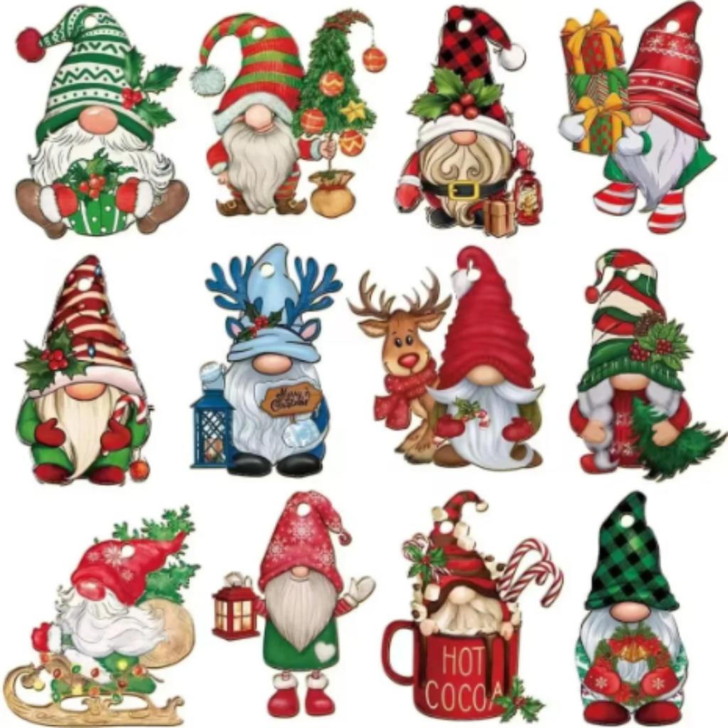 12/24pcs/set New Creative Wooden Christmas Dwarf Gnome Decoration Small Hanging Christmas Tree Decoration Wooden Plaque Set