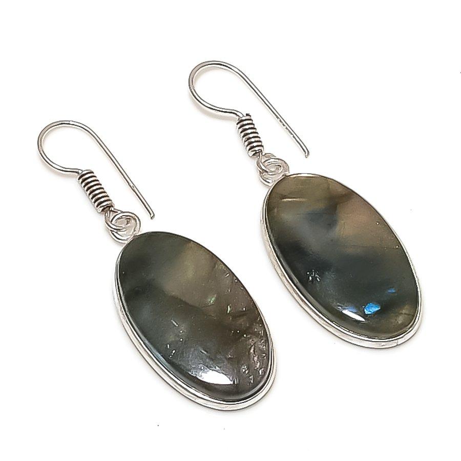 Серьги из стерлингового серебра 925 пробы с натуральным лабрадоритом 1,73 дюйма u7f46