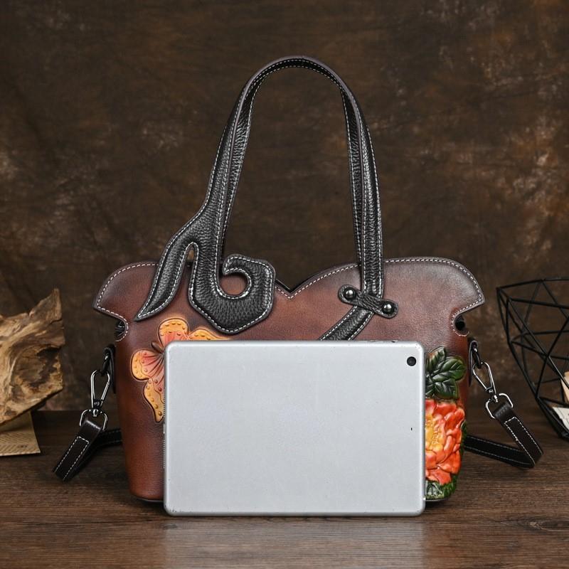 Johnature Женская сумка из натуральной кожи, роскошные сумки ручной работы с тиснением в стиле ретро, сумки большой емкости на плечо и через плечо