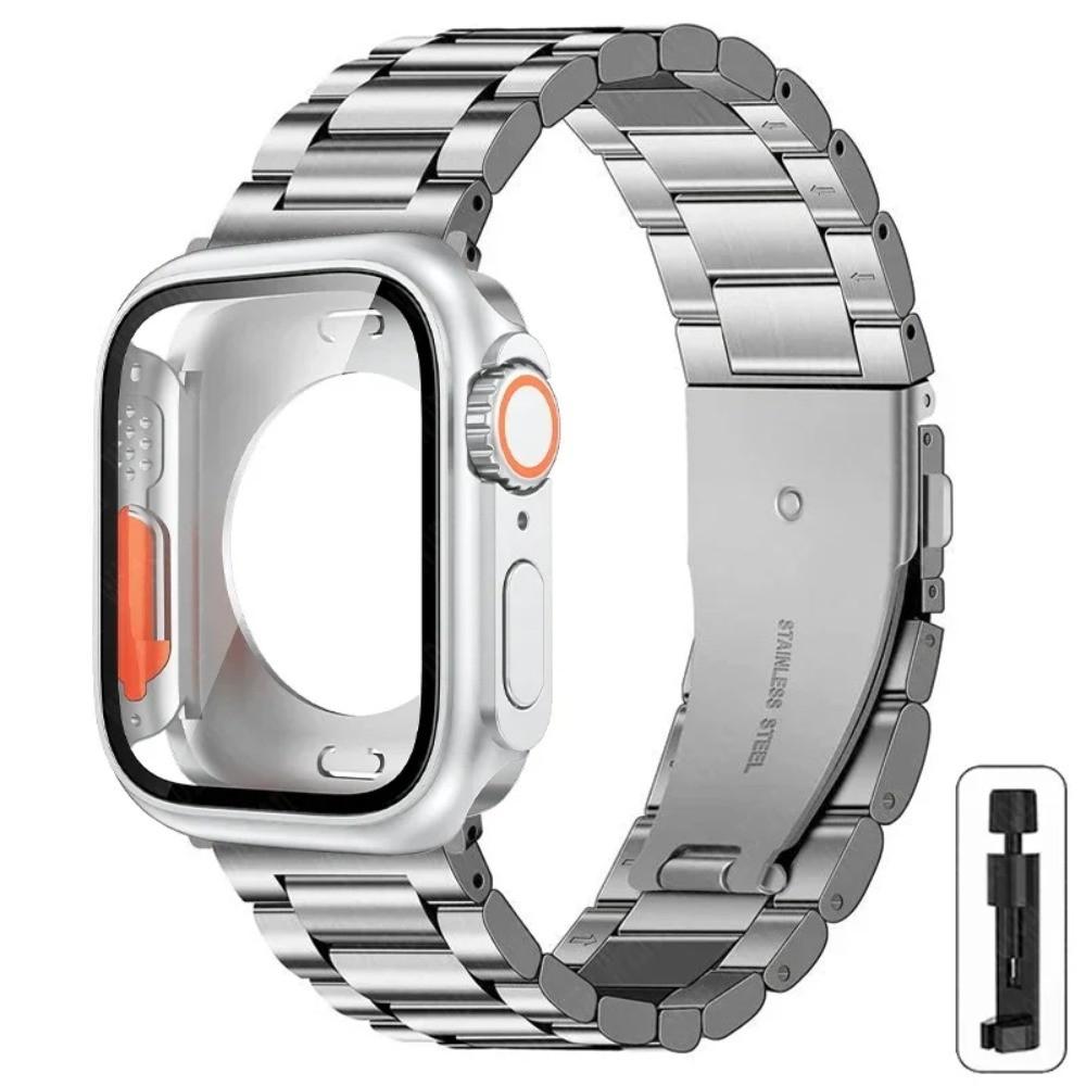 Ремешок + чехол для Apple Watch 11 10 42 мм 46 мм 9 8 7 41 мм 45 мм Металлический ремешок Корпус из поликарбоната для iWatch Series 6 5 4 SE 40 мм 44 мм