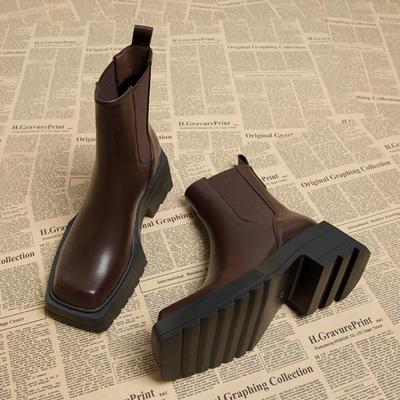 Осень Зима Винтажные Сапоги до колена на толстом каблуке Женские Модные туфли с квадратным носком Женские Панк Короткие ботильоны De Muje