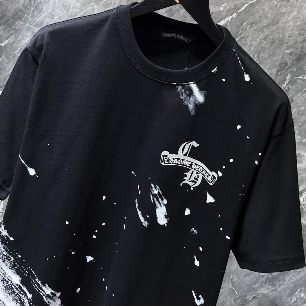 8735 CHROME HEARTS Лето 2026 Новая Высококачественная Хлопковая Круглый Вырез Свободная Большого Размера Мужская и Женская Футболка Футболка для Пары