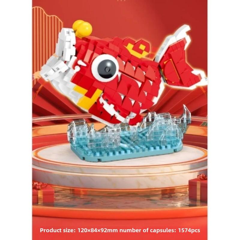 Совместимые кирпичи Lucky Fish, строительные блоки, китайский стиль, счастливый продукт, китайское украшение, собранная игрушка, подарок для мальчиков и девочек