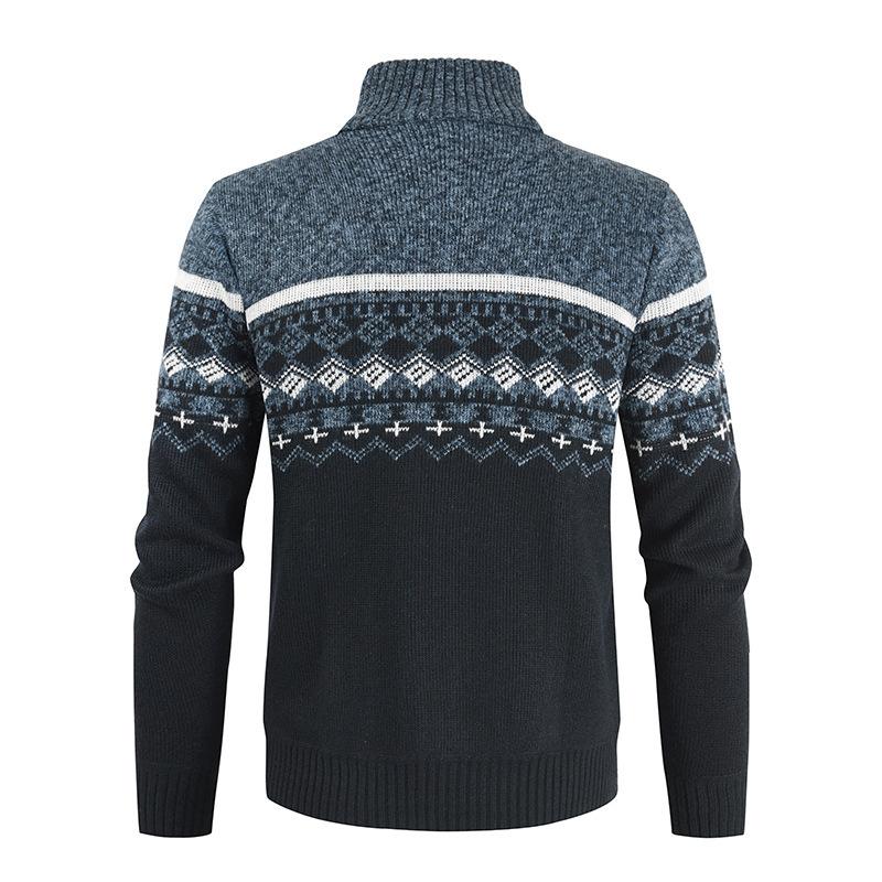 Autumn and Winter New Sweater Men's Stand-up Collar Color Matching Knitted Cardigan Casual Men's Sweater