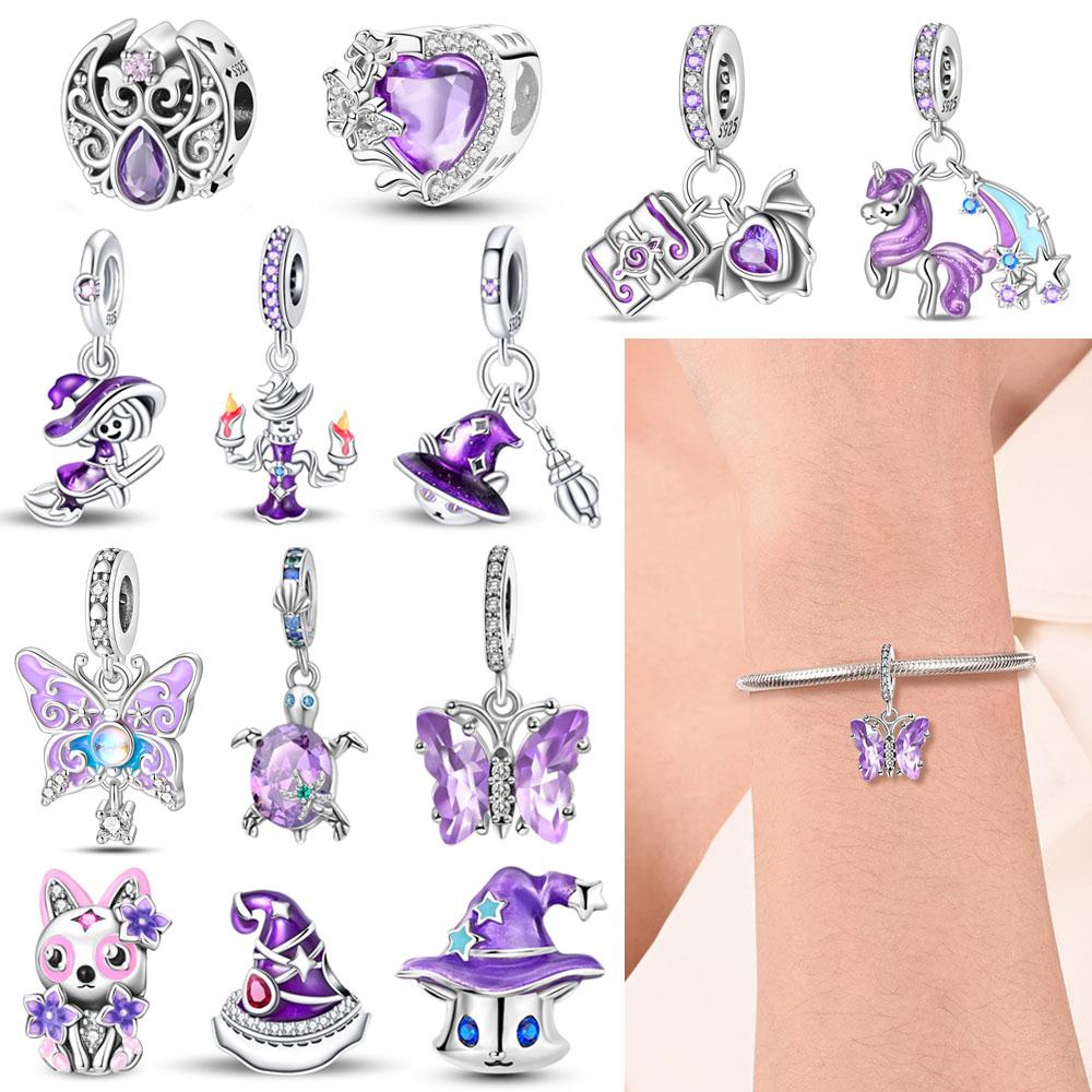 Медные бусины в форме сердца с инкрустацией и подвеска-шарм в виде бабочки, подходят для браслета-змейки, бутикового ожерелья, фиолетовая подвеска, подарок