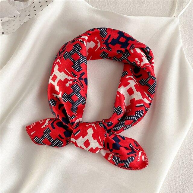 2021 Small Size Women Scarf Fashion Print Silk Scarves Square Neck Office Satin Handkerchief Bandana Foulard