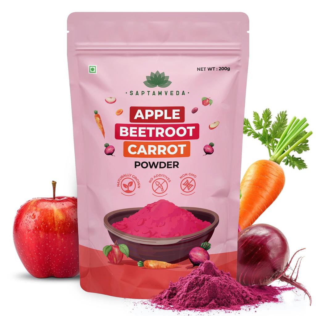 Saptamveda ABC Powder 200g - Apple Beetroot Carrot Superfood | Supports Immunity, Skin Glow, Energy & Heart Health | High in Antioxidants & Fiber