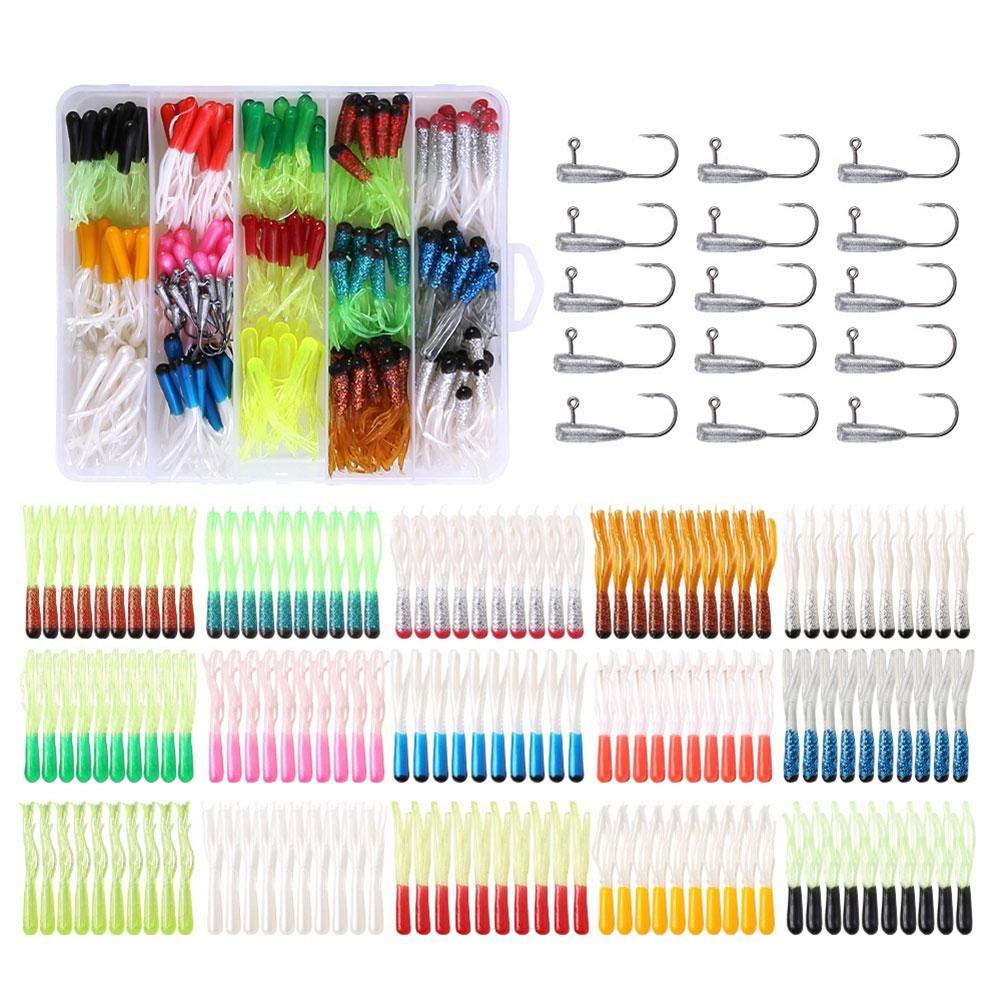 165pcs Fishing Lure with Jig Hooks Artificial Bait Soft Worm Bait Wobbler Silicone Swimbait for Fishing Pike Perch Trout