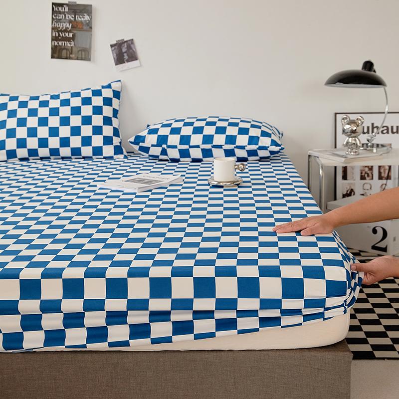 Pure Cotton Fitted Sheet With Anti Slip Elastic Band Plain Mattress Cover For Single Double Queen King Size Beds