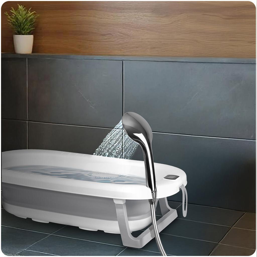 Foldable Baby Bath Tub For Infants With Frame, Thermometer & Insert Pad Ricokids
