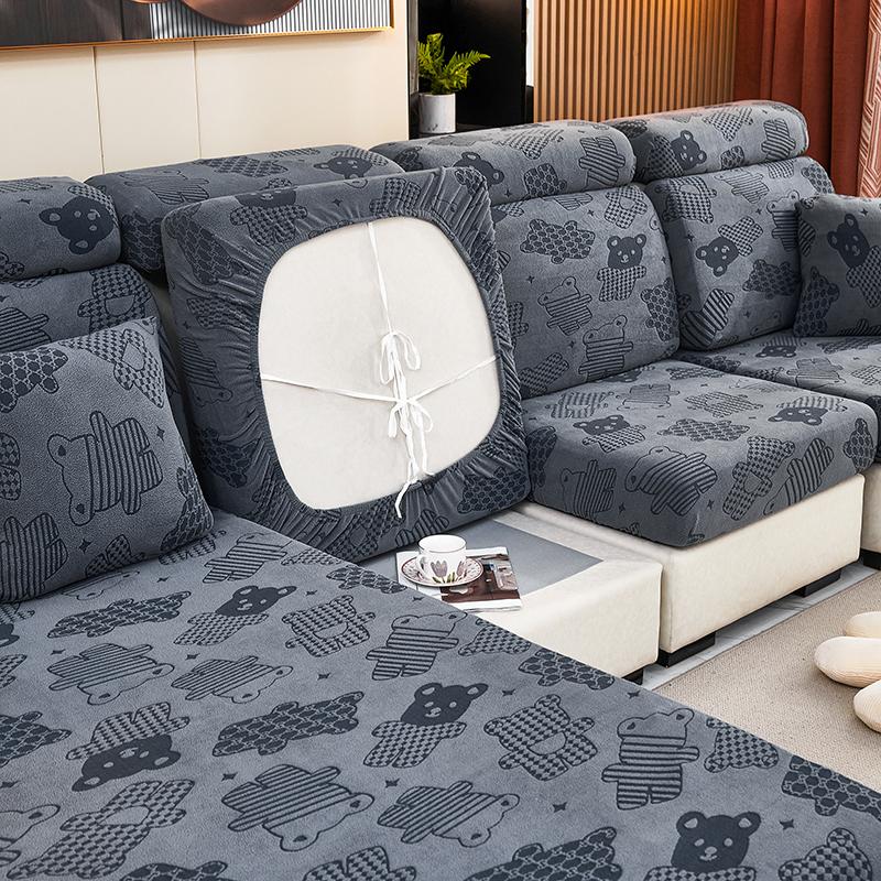 Plush Sofa Cushion Cover For Normal Sofa L Shape Sofa Chaselong Slipcovers Stretch Jacquard Flower Home Decoration