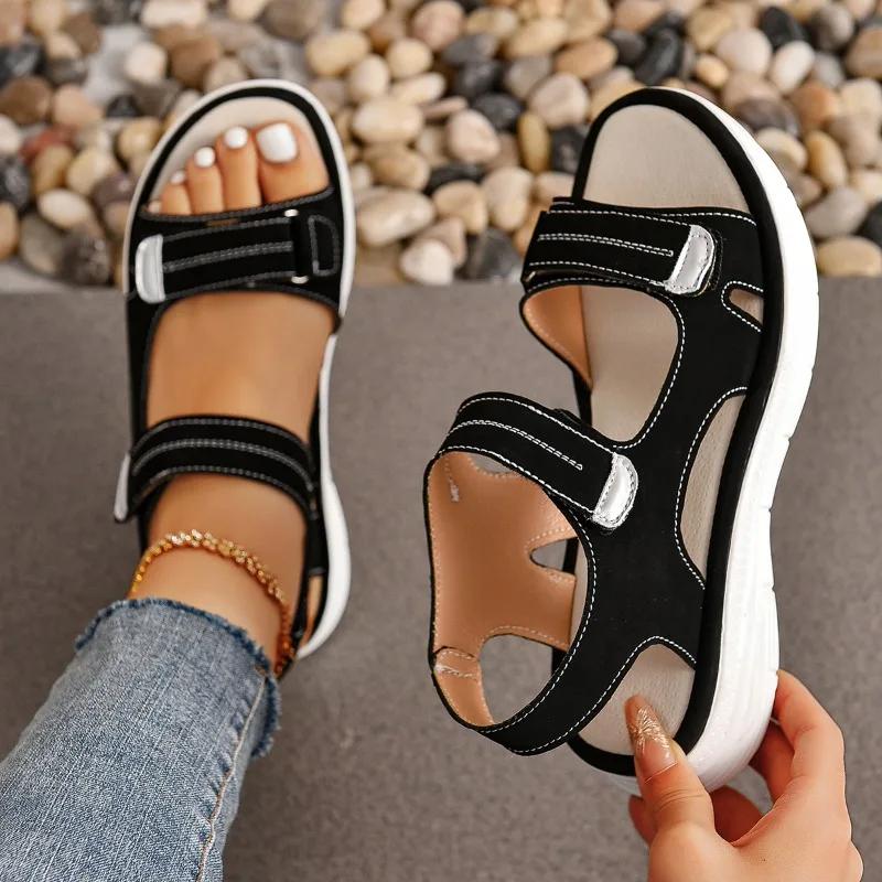 2024 женские летние нескользящие пляжные дышащие сандалии на танкетке с открытым носком, обувь в спортивном стиле