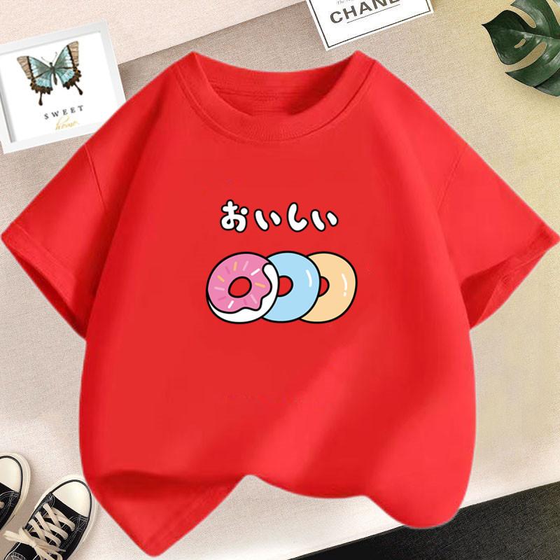 2026 Strawberry Girl Short Sleeved T Shirt Summer Kids Cotton Loose T-Shirts Harajuku Kawaii Doughnut Tops