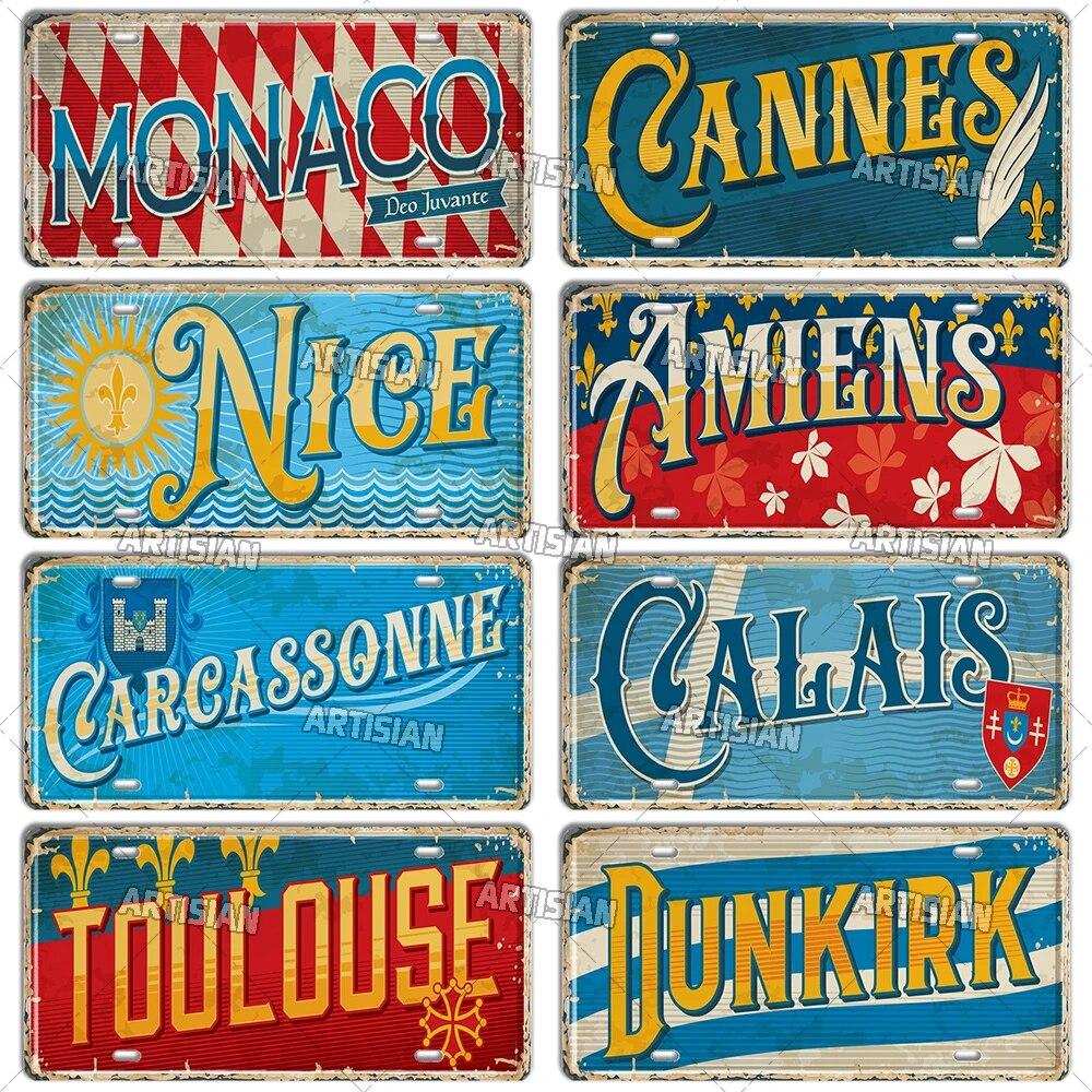 Artisian France Province Ctiy Metal Sign Landmark License Plate Travel Car Plate Decorative Tin Plaque Wall Decor Garage Bar Pub