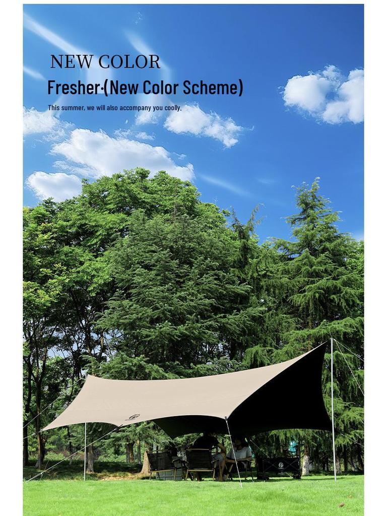 Black Vinyl Outdoor Canopy: Portable, Rainproof, Sun Protective Sunshade for Camping and Beach.