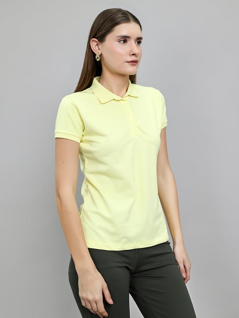 Monte Carlo Women Regular Fit Yellow Tshirt