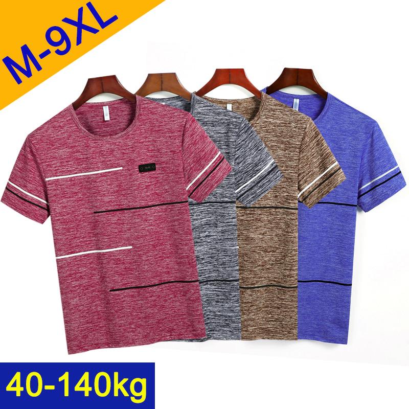 4pcs 9xl Summer T Shirts Men Clothing Polyester Plus Size Male Tshirts Breathable Short Sleeve Strip