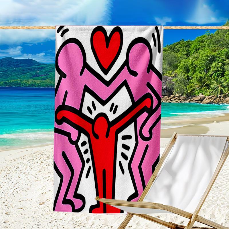 proof beach towel with a Keith Haring Ascending pattern - soft,absorbent,quick-drying,machine washable - perfect for swimming,camping,bathing