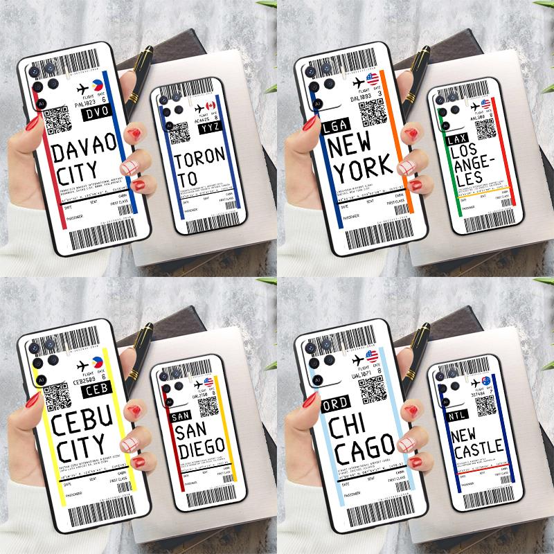 London New York Miami Flight Ticket Phone Case For Oppo A54 A74 A94 A15 A16 A17 A52 A72 A76 A96 A57 A58 A78 A98 A53S Cover Case
