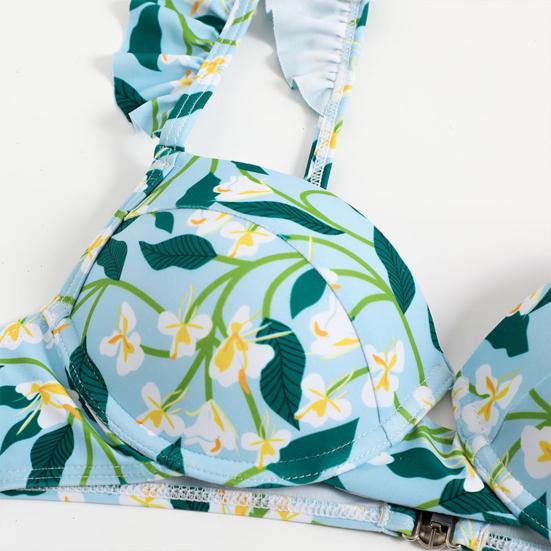 2Pcs/Set Women Summer Bikini Set Bohemia Style Ruffle Sleeve Bandeau Bra High