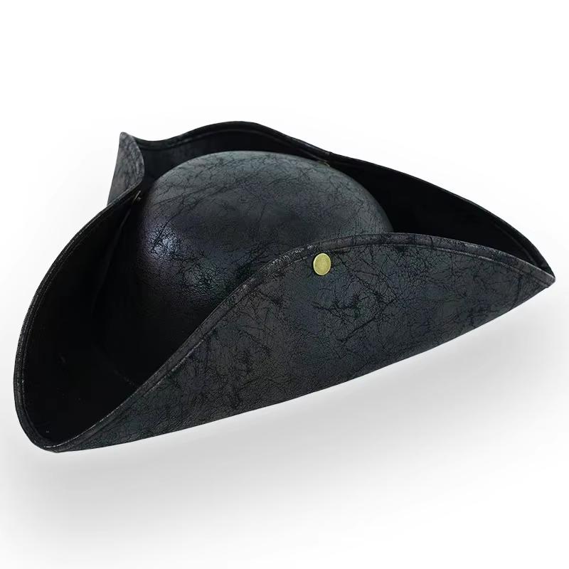 Faux Leather Pirate Hat Vintage Wrinkle Distressed Tricorn Pirate Hat For Women Men Halloween Costume Cosplay Accessories