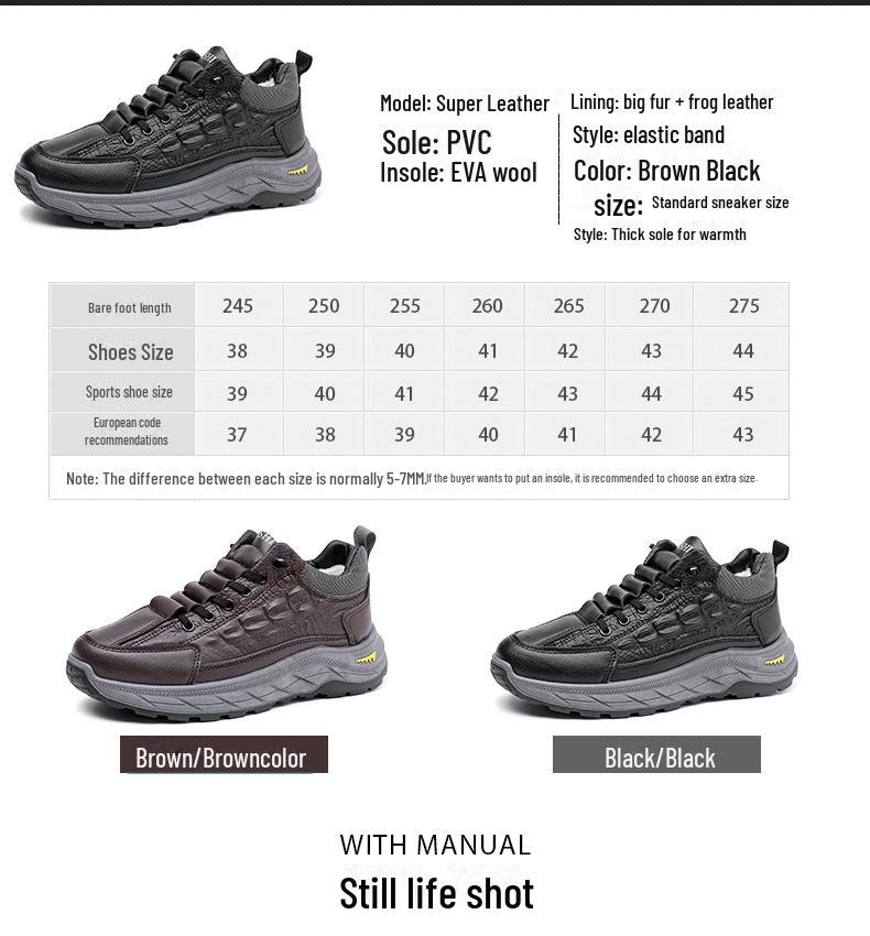 Мужские большие зимние хлопковые ботинки с крокодиловым узором и бархатной подкладкой