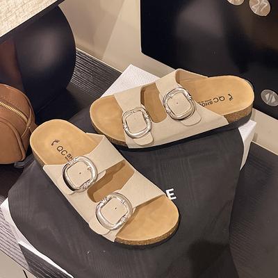 Мода Мода Платформа Плоские Шлепанцы Лето Новые Круглый Носок Открытый Носок Металлическая Пряжка Противоскользящие Износостойкие Пляжные Сандалии