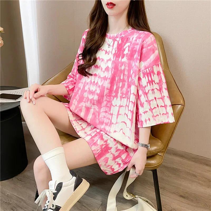 Летняя винтажная футболка с принтом Мода Женская Оверсайз Графические Длинные Футболки Y2k Топы Харадзюку хип-хоп Уличная одежда молодежная