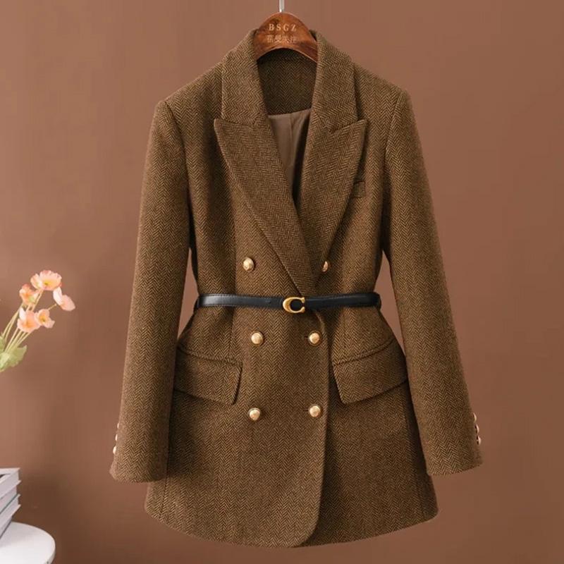 Blazer Suit for Women Winter Casual Thickened Long Sleeve Button Cardigan Slim Fit Professional Suit Jacket