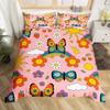 Vintage Groovy Flower Duvet Cover Cute Rainbow Butterfly Bedding Set Retro Floral Boho Pink Comforter Cover with 2 Pillow Case