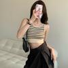 Sports Striped Knitted Suspender Vest Women's Summer Hot Girls Tight Outside Wearing Sexy Base Shirt Top Trendy