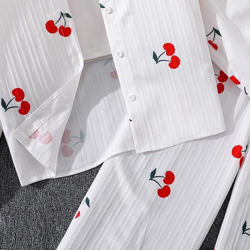 Девочки Осенний Наряд Новый Европейский и Американский Стиль Милый Принт Вишни Рубашка Топ с Длинным Рукавом и Длинные Брюки