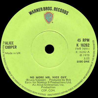 7-дюймовая пластинка ALICE COOPER - No More Mr. Хороший парень K16262 Warner Bros. Re 1973 UK Рок Б/У