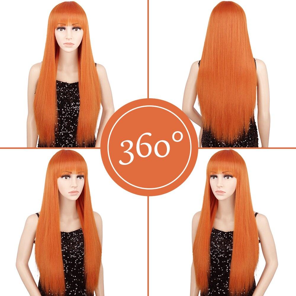 LISI HAIR Синтетические длинные прямые парики с челкой для женщин, парик для косплея оранжевого цвета, 30 дюймов, центральная часть волос, винно-красный цвет