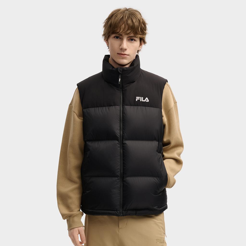 Fila Оригинальный RGB Многоцветный Модный Простой Классический Универсальный Удобный Повседневный Теплый Жилет на Пуху на Молнии со Стойкой Воротником Логотип Однотонный F11M549906F-BK